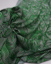 Tecido Viscose Italiano Riscos Ondulados Preto, Verde e Branco