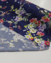 Tecido Viscose Flores e Pássaros Colorido e Azul marinho