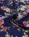 Tecido Viscose Flores e Pássaros Colorido e Azul marinho