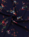 Tecido Viscose Texturizada Buquê Floral Colorido e Azul Marinho