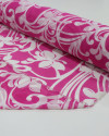Tecido Crepe Chiffon Arabesco Floral Branco e Rosa