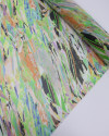 Tecido Crepe Chiffon Pinceladas Abstratas Laranja e Verde