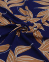 Tecido Crepe Koshibo Macro Folhagens e Rabiscos Branco, Caramelo e Azul