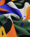 Tecido Linho Misto Estampado Macro Folhas Abstratas Colorido