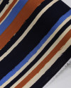 Tecido Viscose Texturizada Multi Listras Bege, Caramelo e Tons de Azul