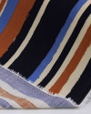 Tecido Viscose Texturizada Multi Listras Bege, Caramelo e Tons de Azul