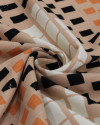 Tecido Viscose Texturizada Listras Geométricas Preto, Laranja e Nude