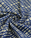 Tecido Viscose Texturizada Quadriculados Irregulares Azul e Creme