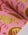 Tecido Viscose Onças Absrata Amarelo, Marrom e Rosa