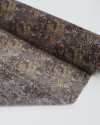 Tecido Crepe Chiffon Texturizado Italiano com Lurex Micro Paisley Dourado e Marrom