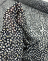 Tecido Crepe Chiffon Texturizado Italiano Micro Tapete Floral Amarelo, Branco e Preto