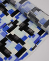 Tecido Viscose Estampa Geométrica Preto, Tons de Azul e Offwhite