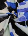Tecido Viscose Estampa Geométrica Preto, Tons de Azul e Offwhite
