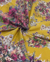 Tecido Tactel Fino Macro Buqê Floral Colorido e Amarelo Mostarda