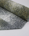 Tecido Crepe de Seda Mista Animal Print em Barras Cinza e Amarelo