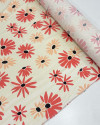 Tecido Linho Misto Tapete Floral Salmão, Coral e Creme