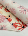 Tecido Linho Misto Tapete Floral Salmão, Coral e Creme