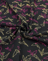 Tecido Crepe de Viscose Pássaros Abstratos Pêssego, Rosa e Preto