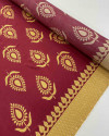 Tecido Viscose Barrado Floral Vintage Dourado e Vermelho