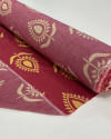 Tecido Viscose Barrado Floral Vintage Dourado e Vermelho