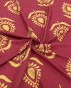 Tecido Viscose Barrado Floral Vintage Dourado e Vermelho