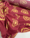 Tecido Viscose Barrado Floral Vintage Dourado e Vermelho