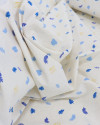 Tecido Linho Camisaria Micro Folhagens Amarelo, Tons de Azul e Cru
