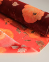 Tecido Crepe Chiffon Italiano Barrado Vertical e Flores Laranja e Tons Quentes