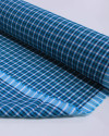 Tecido Linho Misto Italiano Micro Quadriculados Branco e Tons de Azul