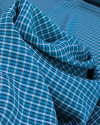 Tecido Linho Misto Italiano Micro Quadriculados Branco e Tons de Azul