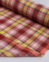 Tecido Linho Misto Italiano Multi Quadriculado Branco, Vermelho e Amarelo