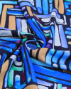 Tecido Viscose Italiano Riscos Colorido e Tons de Azul