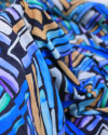 Tecido Viscose Italiano Riscos Colorido e Tons de Azul