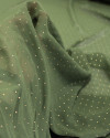 Tecido Crepe Chiffon Micro Poá Metalizado Dourado e Verde Militar