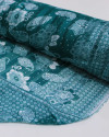 Tecido Crepe Chiffon Brocado Barrado Duplo Floral e Geométrico Branco e Verde Tiffany