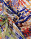 Tecido Crepe Chiffon Brocado Quadriculado e Pinturas Abstratas Colorido (0.5m)