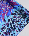 Tecido Crepe Chiffon Brocado Pintura Abstrata Roxo e Tons de Azul