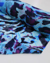 Tecido Crepe Chiffon Brocado Pintura Abstrata Roxo e Tons de Azul