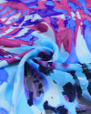 Tecido Crepe Chiffon Brocado Pintura Abstrata Roxo e Tons de Azul