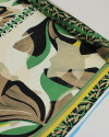 Tecido Crepe Chiffon Italiano Barrado Triplo Macro Flores Abstratas Bege, Verde e Offwhite