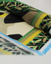 Tecido Crepe Chiffon Italiano Barrado Triplo Macro Flores Abstratas Bege, Verde e Offwhite
