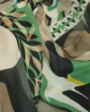 Tecido Crepe Chiffon Italiano Barrado Triplo Macro Flores Abstratas Bege, Verde e Offwhite