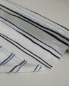 Tecido Crepe Silk Italiano Barrado Macro Floral e Listras Verticais Azul Marinho e Branco
