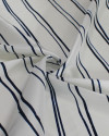 Tecido Crepe Silk Italiano Barrado Macro Floral e Listras Verticais Azul Marinho e Branco
