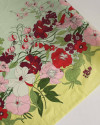 Tecido Linho Puro Italiano Barrado Duplo Floral Colorido, Amarelo e Pistache