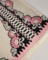 Tecido Crepe Silk Italiano Barrado Vertical Abstrato Rosa, Preto e Creme