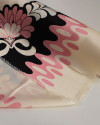 Tecido Crepe Silk Italiano Barrado Vertical Abstrato Rosa, Preto e Creme