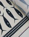 Tecido Viscose Premium Barrado Sardine Decrescente Azul Marinho Noite e Offwhite