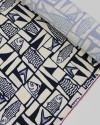 Tecido Viscose Premium Sardine Geométrico Irregular Azul Marinho Noite e Offwhite