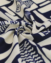 Tecido Viscose Premium Sardine Geométrico Irregular Azul Marinho Noite e Offwhite